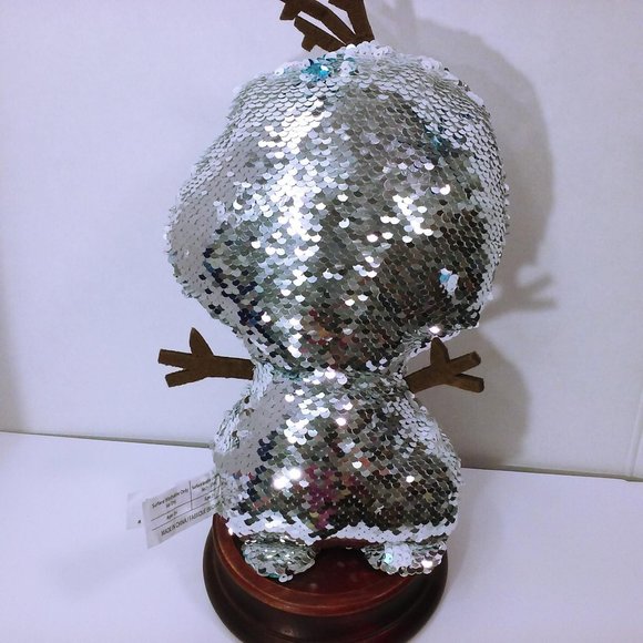 Disney Olaf Snowman Plush Toy Flip Sequin Doll 12" Carrot Nose White Silver - Picture 9 of 10